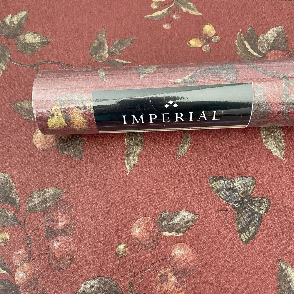 Vintage Red Cherries Wallpaper Imperial Prepasted Vinyl New Roll Old Stock